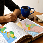 **Image Prompt:** A brightly lit study space. Open textbooks and scattered notes surround a focused student diligently reviewing Incoterms charts. A world map hangs in the background, subtly emphasizing international trade. A steaming mug of coffee sits nearby. The scene aims to capture the feeling of intense preparation for a Trade English exam.