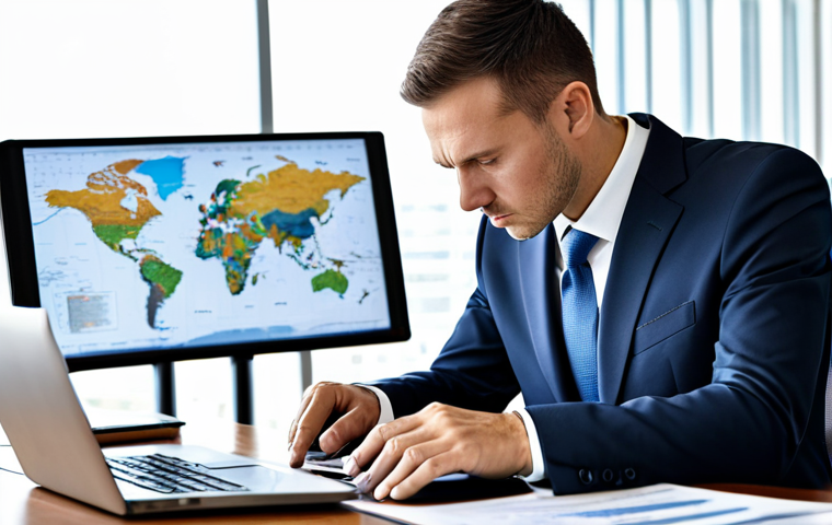 A focused professional adult individual in a modest business suit, meticulously examining complex international trade documents at a sleek desk in a modern, well-lit office. A laptop displays intricate legal text and a Bill of Lading, with a magnifying glass highlighting specific clauses. The background is a soft blur of global trade maps. perfect anatomy, correct proportions, natural pose, well-formed hands, proper finger count, natural body proportions, professional photography, high resolution, sharp focus, safe for work, appropriate content, fully clothed, professional, modest.