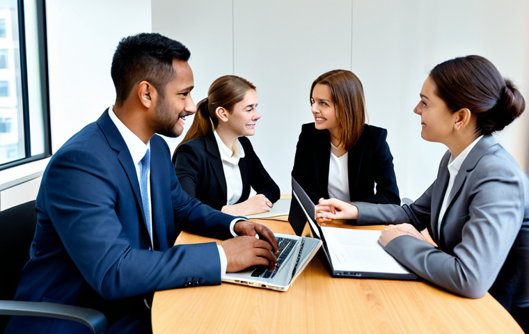A diverse group of five international business professionals, three men and two women, fully clothed in modest business attire and professional dress, are seated around a modern conference table in a well-lit, sophisticated meeting room. They are engaged in a cross-cultural negotiation, with open laptops, legal documents, and a world map subtly visible on a wall. Their expressions convey focus and diplomatic engagement, emphasizing clear understanding and collaboration. Perfect anatomy, correct proportions, natural pose, well-formed hands, proper finger count, natural body proportions. Professional photography, high quality, safe for work, appropriate content, family-friendly.