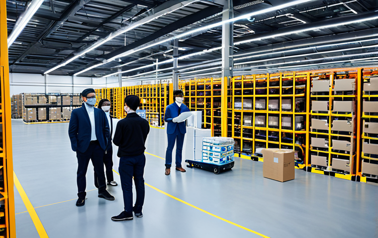AI-Powered Logistics**
"A brightly lit, modern logistics warehouse, fully automated with robotic arms moving packages, AI interfaces displaying real-time data analysis, a diverse group of logistics professionals in appropriate attire observing the operations, safe for work, professional environment, perfect anatomy, correct proportions, high quality, focus on technological advancement, fully clothed, appropriate content, family-friendly."
**