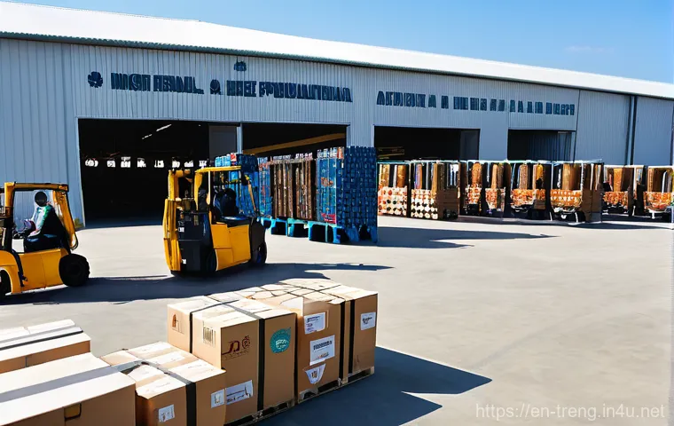 무역영어 자격증으로 국제 NGO 활동 - **Prompt:** A bustling humanitarian aid distribution center at an international cargo airport. A div...