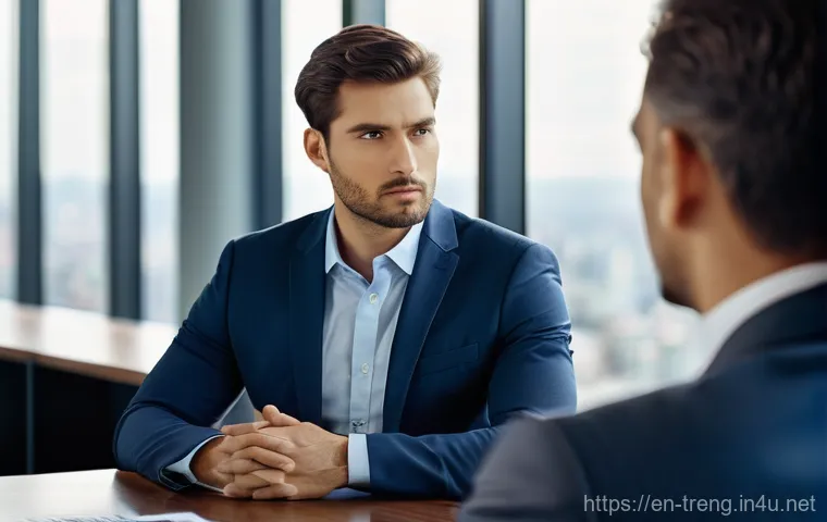무역영어 연봉 협상 전략 - **Prompt:** "A high-resolution, realistic image of a professional salary negotiation. A male and a f...