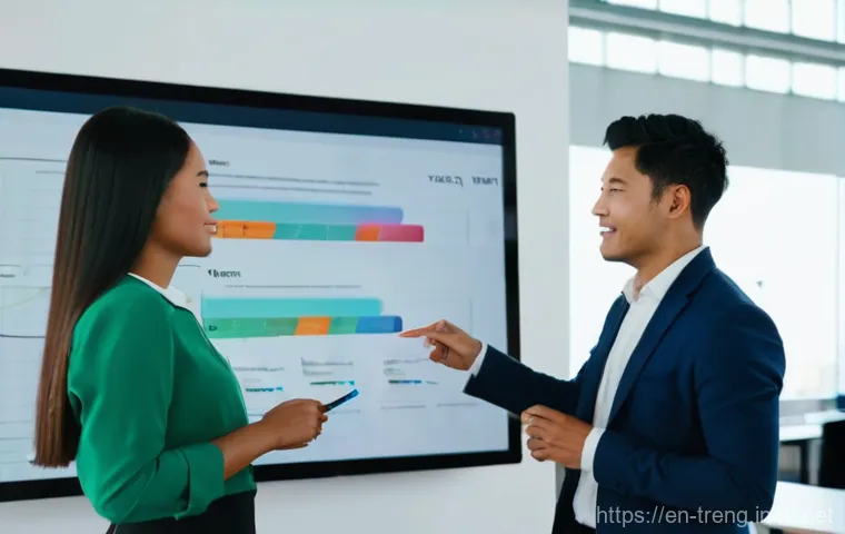 무역영어 연봉 협상 전략 - **Prompt:** "A high-resolution, realistic image of a professional salary negotiation. A male and a f...
