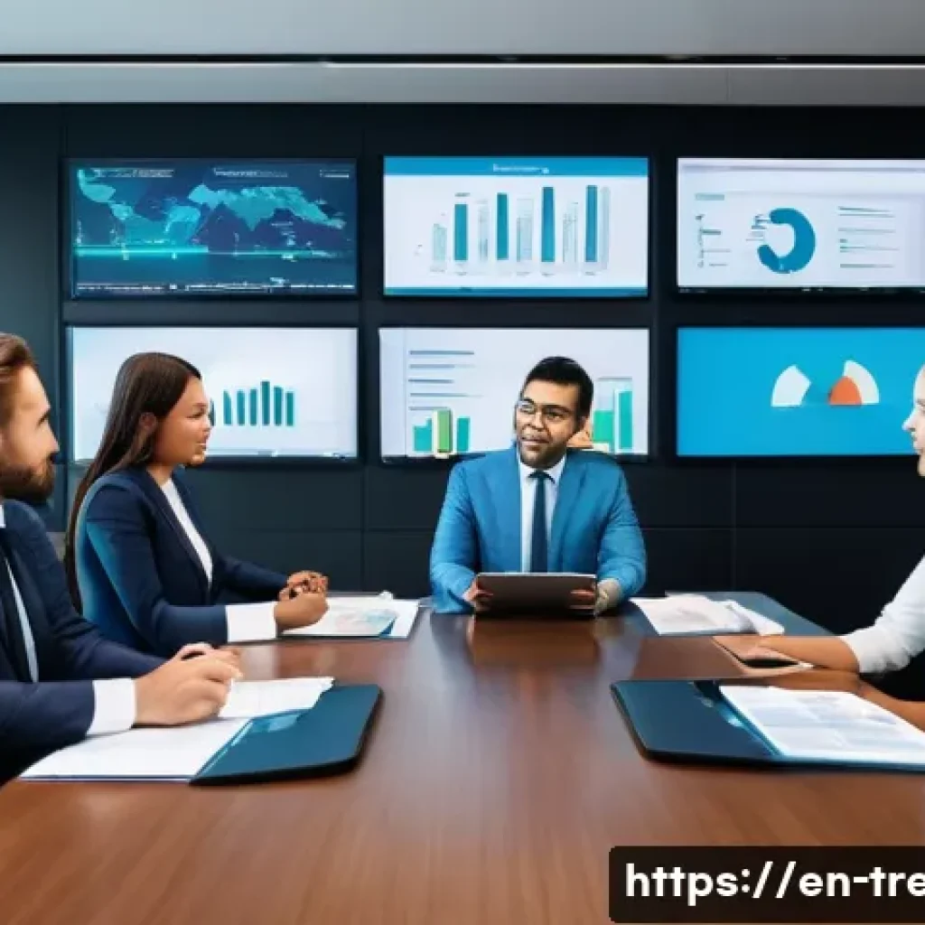 무역영어 학습의 경제적 투자 가치 - A modern international business meeting room filled with diverse professionals in business attire, e...