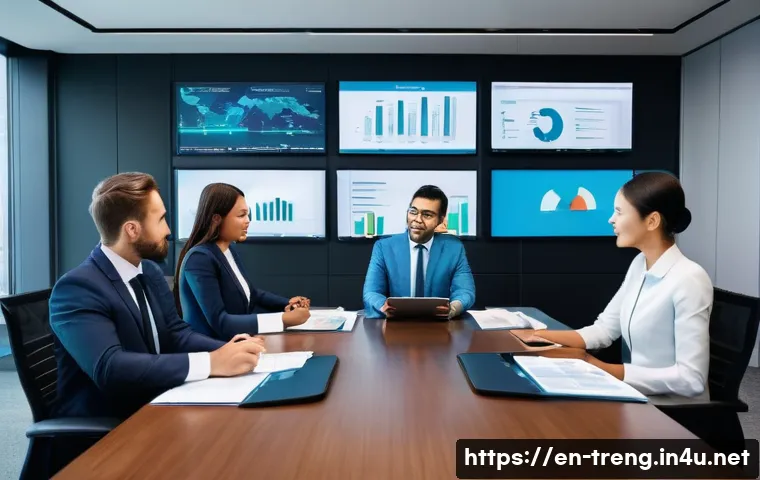 무역영어 학습의 경제적 투자 가치 - A modern international business meeting room filled with diverse professionals in business attire, e...
