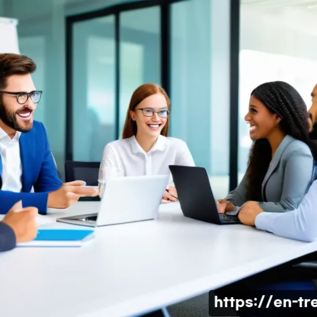 무역영어 시험 준비를 위한 단기 학습법 - A modern office scene showing a diverse group of young professionals engaging in a role-play negotia...