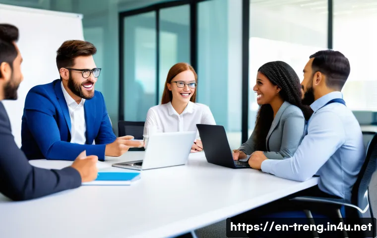 무역영어 시험 준비를 위한 단기 학습법 - A modern office scene showing a diverse group of young professionals engaging in a role-play negotia...