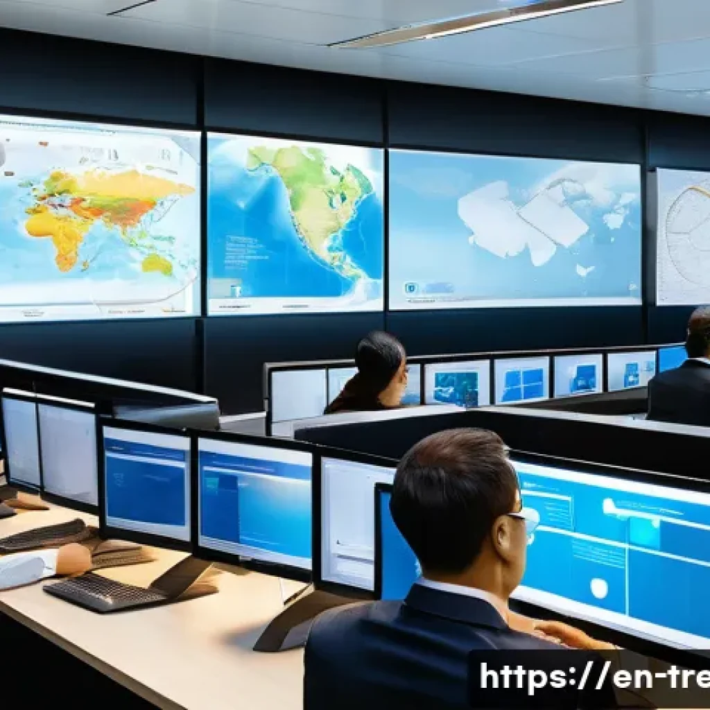 무역영어 자격증으로 지원 가능한 기업 - A modern international logistics office bustling with activity, featuring diverse professionals in b...