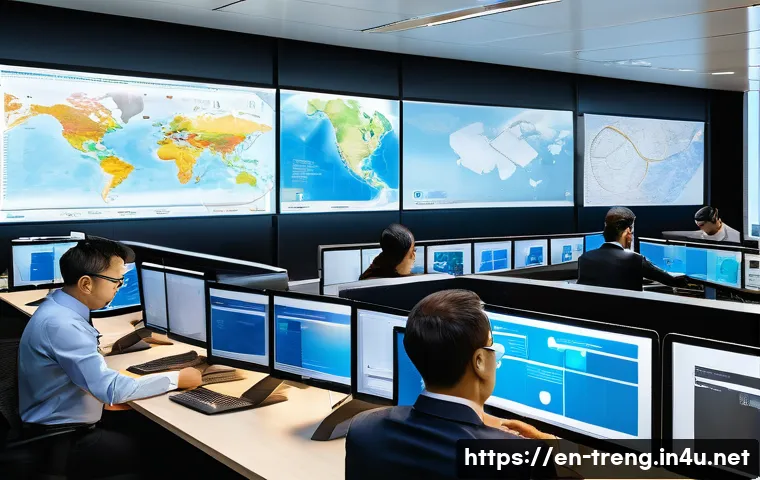 무역영어 자격증으로 지원 가능한 기업 - A modern international logistics office bustling with activity, featuring diverse professionals in b...