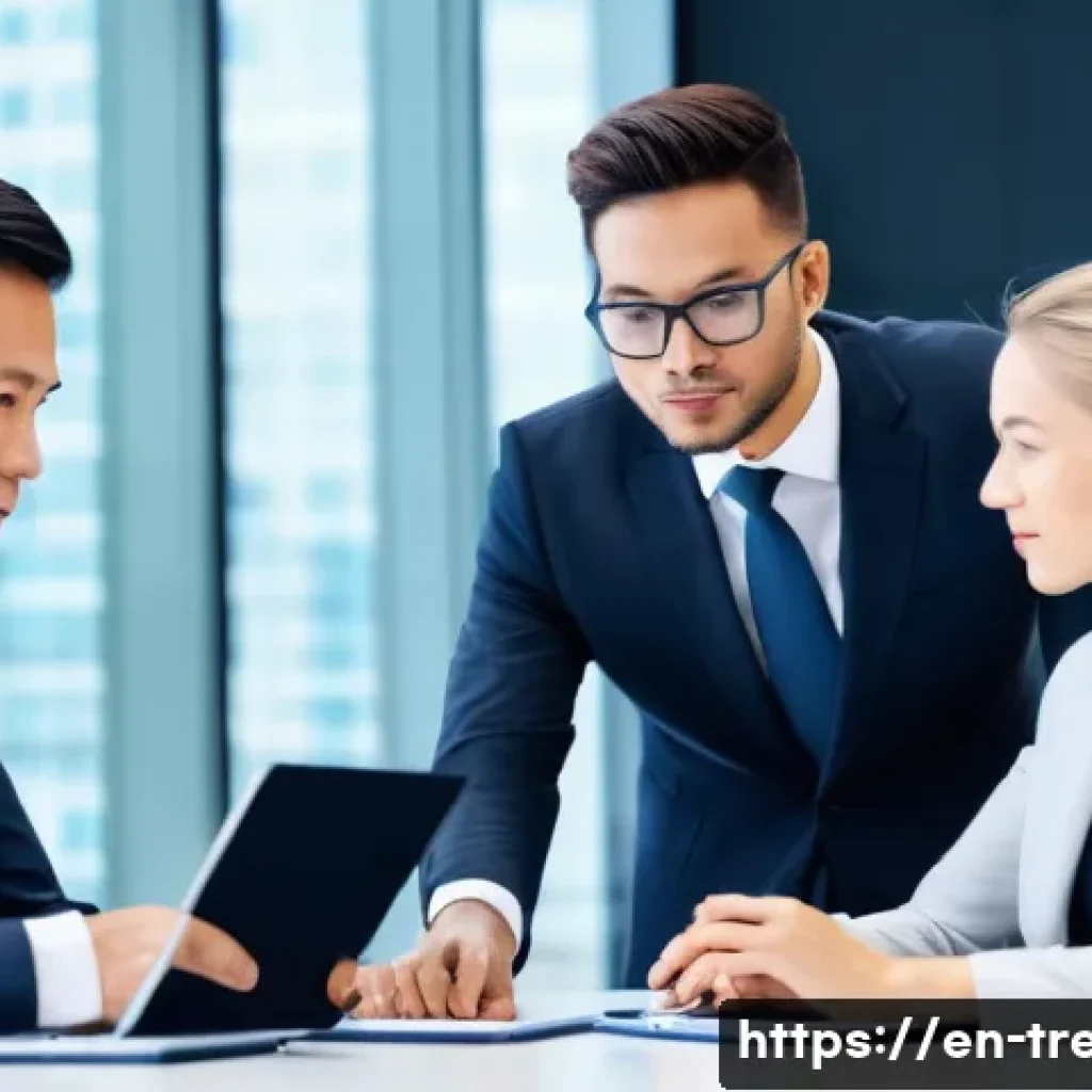 무역영어를 활용한 국내외 프로젝트 사례 - A professional international business meeting scene showing diverse executives from Europe, Asia, an...