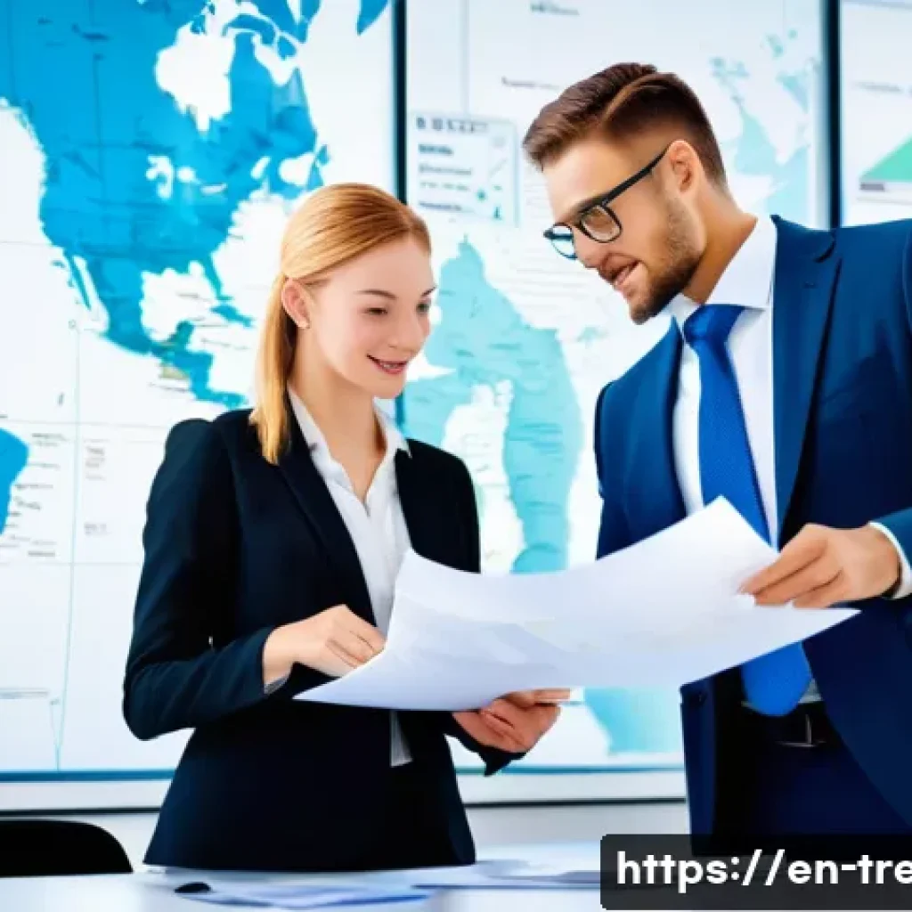 무역영어와 외국인 무역 파트너십 - A modern international shipping office scene featuring diverse professionals in business attire disc...