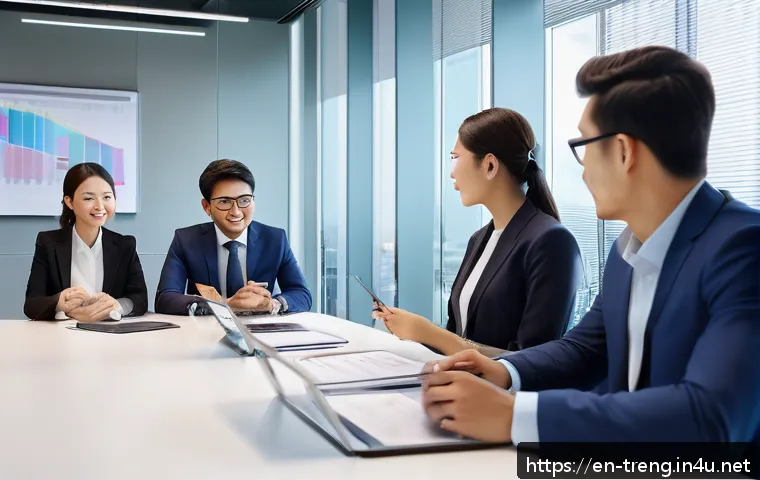 무역영어와 비즈니스 영어의 차이점 - A professional international business meeting scene in a modern glass conference room, featuring div...