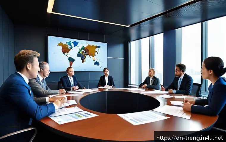 무역영어 시험 준비와 자격증의 장기적 효과 - A professional international trade meeting scene in a modern corporate boardroom, diverse businesspe...