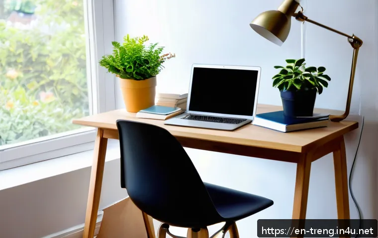 무역영어 시험 준비와 스트레스 관리 방법 - A bright, cozy study nook bathed in natural morning sunlight, featuring a neatly organized desk with...