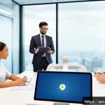 무역영어 학습을 위한 추천 도구 - A modern virtual negotiation platform interface showing diverse business professionals engaging in a...