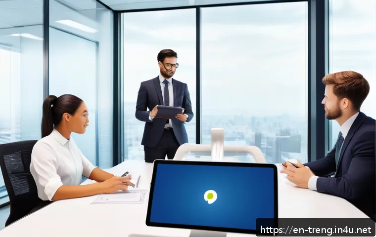 무역영어 학습을 위한 추천 도구 - A modern virtual negotiation platform interface showing diverse business professionals engaging in a...