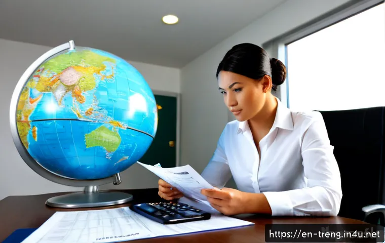 무역영어 자격증의 직무 활용과 효과 분석 - Photorealistic international trade professional at a bright modern office desk, reviewing shipping d...