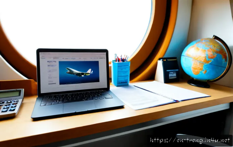 무역영어 실기시험 대비 주요 학습 자료 - Photorealistic home study desk for an international trade certification practical exam, organized bl...